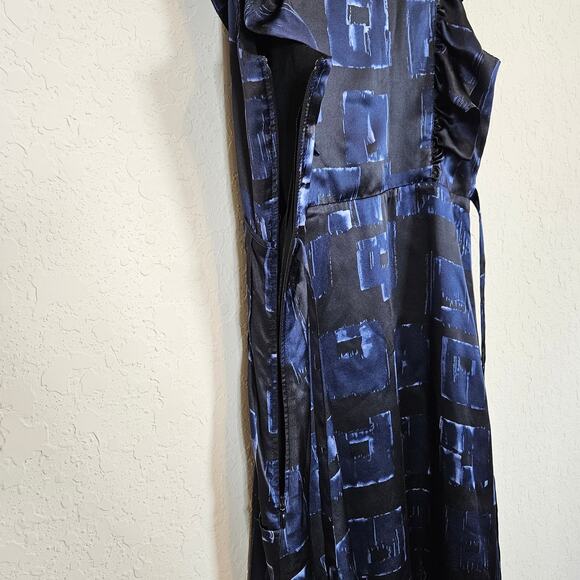 Ted Baker Silk V Neck Sheath Dress Black Blue Print Womens 4 - Picture 7 of 11